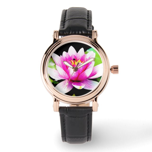 Rosa Lilie Armbanduhr (Vorderseite)