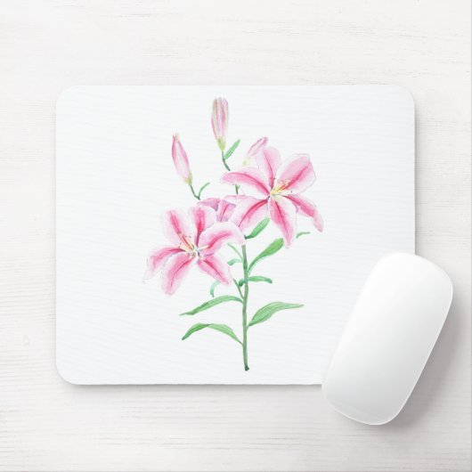Rosa Lilie Blume Aquarell Mousepad (Mit Mouse)