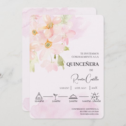 Rosa Lilie Einladung (Vorne/Hinten)