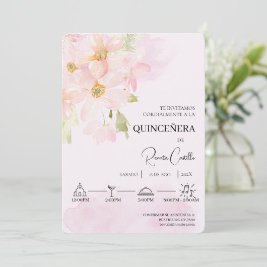 Rosa Lilie Einladung (Stehend Vorderseite)