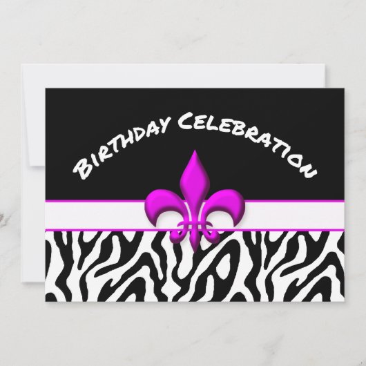 Rosa Lilie Zebra Pattern Geburtstag Einladung (Vorderseite)