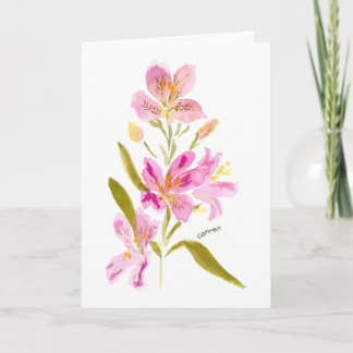 Rosa Lilien-Aquarell-Blumen-Grußkarte Karte
