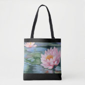 Rosa Lilien auf blauen Reflexionen beide Tasche (Vorderseite)