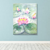 Rosa Lilien auf blauer Pastete Hübsch Leinwanddruck (Insitu (Holzboden))