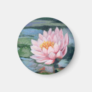 Rosa Lilien auf Grüntönen und Blues-Rundem Magnet