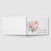 Rosa Lilien auf weißem Holz Gästebuch (Voll)