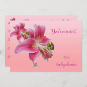 Rosa Lilien-Babyparty-Blumeneinladung Einladung (Vorne/Hinten)