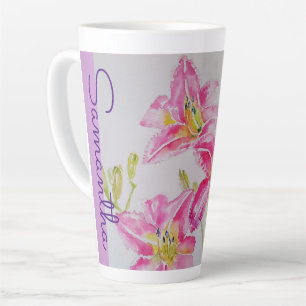 Rosa Lilien-Blume Floral Lilium Aquarell Mädchen Milchtasse