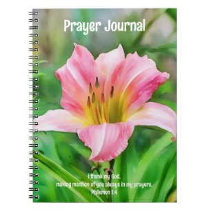 Rosa Lilien-Blumen-Bibel-Vers-Gebetsjournal Notizblock