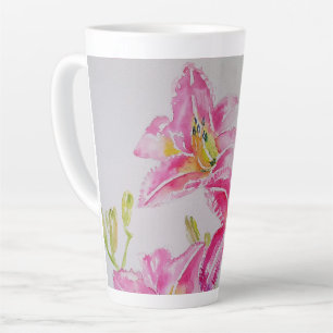 Rosa Lilien-Blumen-Floral-Lilium-Aquarell-Kunst-Ta Milchtasse