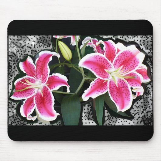 Rosa Lilien-Blumen Mousepad (Vorne)