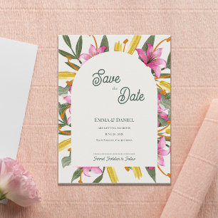 Rosa Lilien Hochzeit Save-the-Date-Karte mit Bogen Ankündigungspostkarte