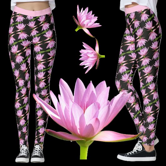 Rosa Lilien mit schwarzen und grünen Blüten Leggings