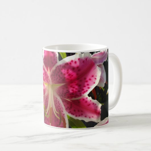 Rosa Lilien Rosa tropische Blume Rosa Blüten Kaffeetasse (VorderseiteRechts)