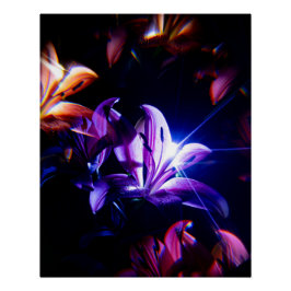 Rosa Lilien Spiegelung mit Lichtstrahlen Poster