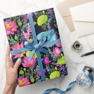 Rosa Lilien und blaue Vögel Geschenkpapier