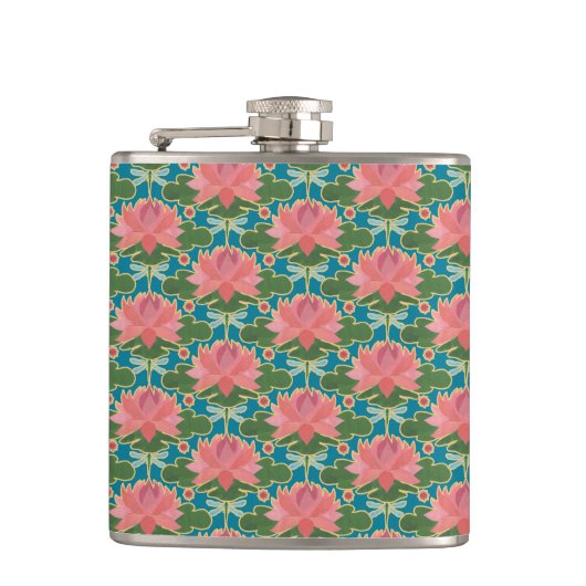 Rosa Lilien und Libellen Hip Flask Flachmann (Vorderseite)