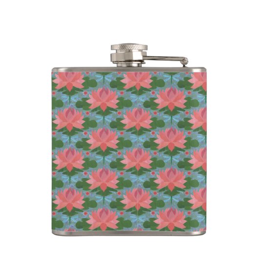 Rosa Lilien und Libellen Hip Flask Flachmann (Rückseite)