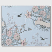 Rosa Lilien und Rose im asiatischen Stil auf Blue Geschenkpapier (Flach)