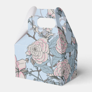 Rosa Lilien und Rose im asiatischen Stil auf Blue Geschenkschachtel