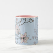 Rosa Lilien und Rose im asiatischen Stil auf Blue Zweifarbige Tasse (Mittel)