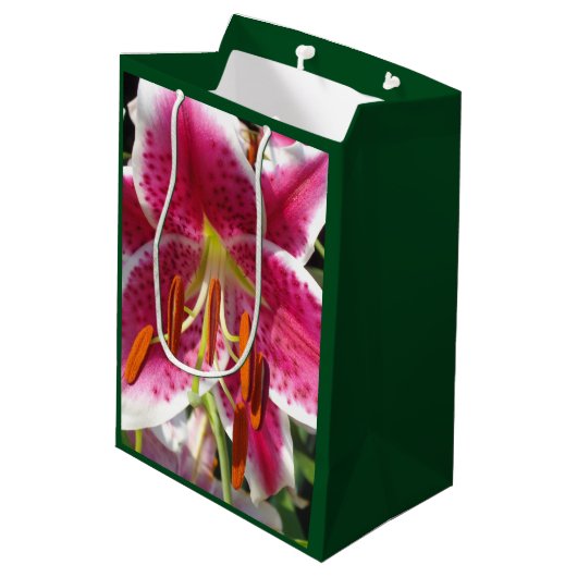 Rosa Lilienrosa Blume tropische Blume Mittlere Geschenktüte (Rückseite Schrägansicht)