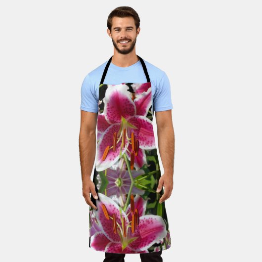 Rosa Lilienrosa Blume tropische Blume Schürze (Getragen)