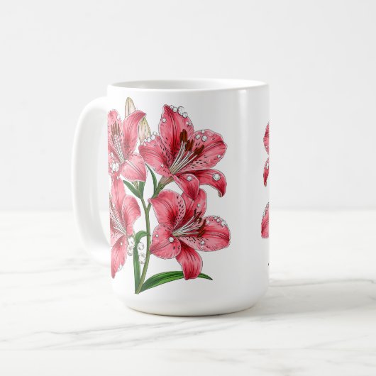 Rosa Lilienstrauß Kaffeetasse (Vorderseite Links)