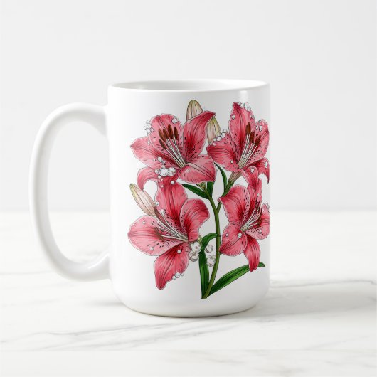 Rosa Lilienstrauß Kaffeetasse (Links)