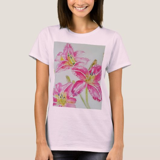 Rosa Lilienwasser Blumenkohl Blume Frauen im Shirt (Vorderseite)