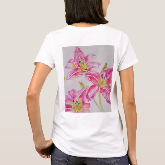 Rosa Lilienwasser Blumenkohl Blume Frauen im Shirt (Rückseite)