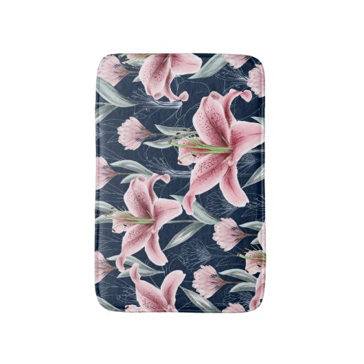 Rosa Lilly Blume Nahtloses Muster. Badematte (Vorderseite Vertikal)