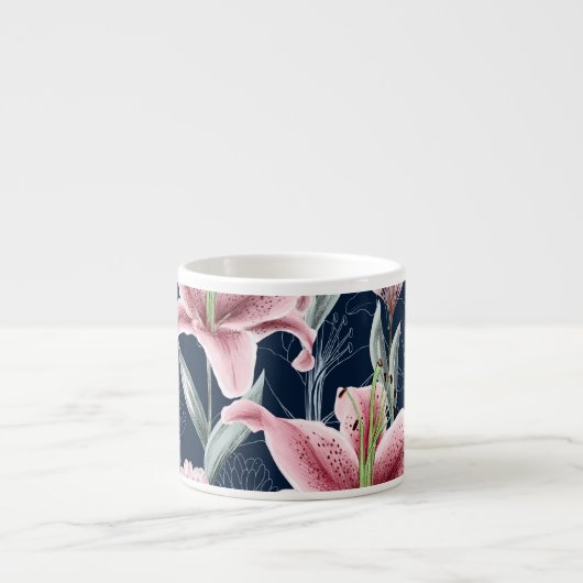Rosa Lilly Blume Nahtloses Muster. Espressotasse (Vorderseite)
