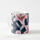 Rosa Lilly Blume Nahtloses Muster. Kaffeetasse (Vorderseite Links)