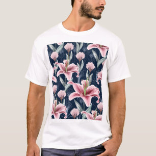 Rosa Lilly Blume Nahtloses Muster. T-Shirt