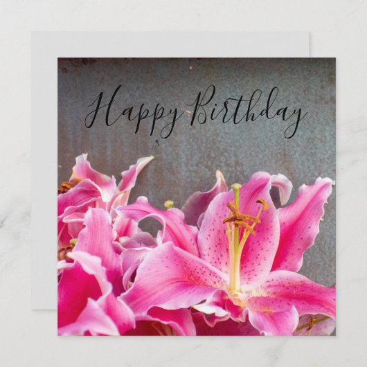 Rosa Lily Blume auf rustikalem Hintergrund Geburts (Vorne/Hinten)