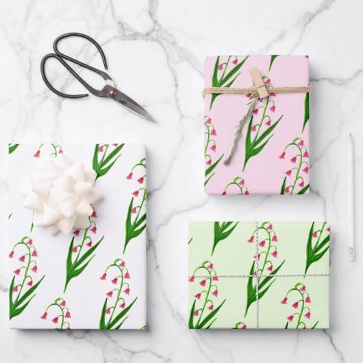 Rosa Lily of the Valley Osterblüte Geschenkpapier Set (Vorderseite)
