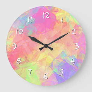 Rosa Limette Grün Lila Blau Polygon Kunst Muster Große Wanduhr