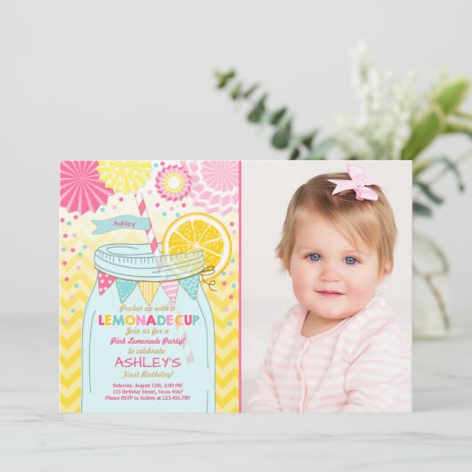 Rosa Limonade Einladung Sunshine Erstgeburt (Stehend Vorderseite)