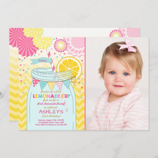Rosa Limonade Einladung Sunshine Erstgeburt (Vorne/Hinten)