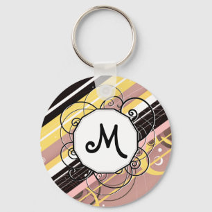 Rosa Limonade-Modern-Retro Streifen mit Monogramm Schlüsselanhänger