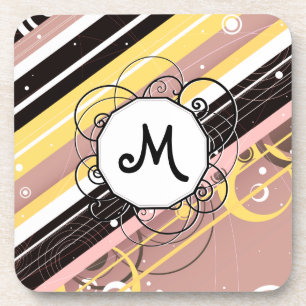 Rosa Limonade-Modern-Retro Streifen mit Monogramm Untersetzer