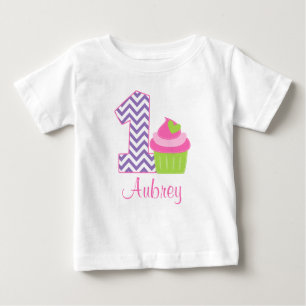 Rosa Limoner Cupcake 1. Geburtstag Personalisiert Baby T-shirt