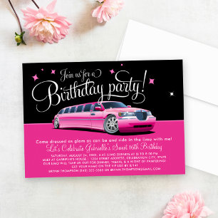 Rosa Limousine Nachtausflug Geburtstagsparty Einladung