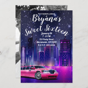 Rosa Limousine Stadt Süße 16 Geburtstags-Foto Einladung