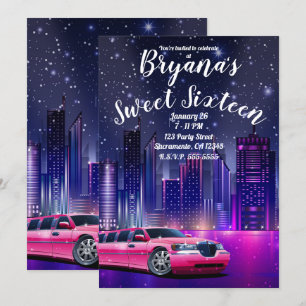 Rosa Limousine Stadt Sweet 16 Geburtstagsfoto Einladung