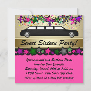 Rosa Limousine Sweet Sixteen Party Einladungen