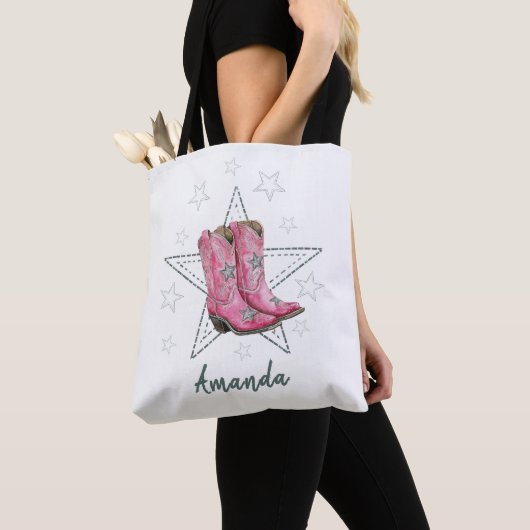 Rosa Line Dance Stiefel und Sterne Tasche (Von Nahem)