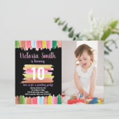 Rosa Linien Paint Birthday Einladungen mit Foto (Stehend Vorderseite)