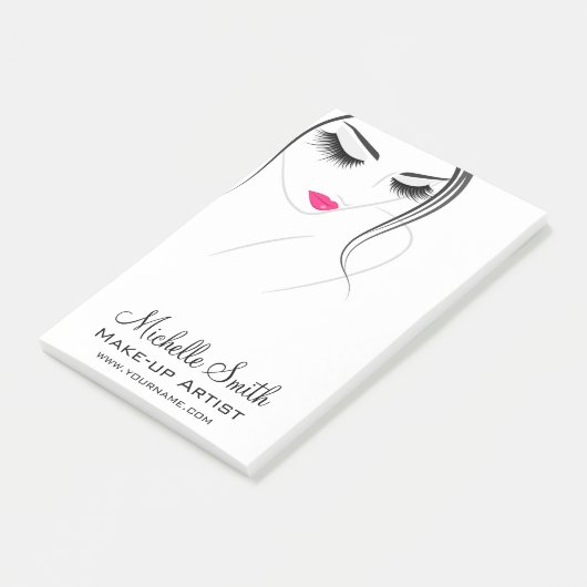 Rosa Lippen Begegnen lange Striche Lash Extensions Post-it Klebezettel (angewinkelt)